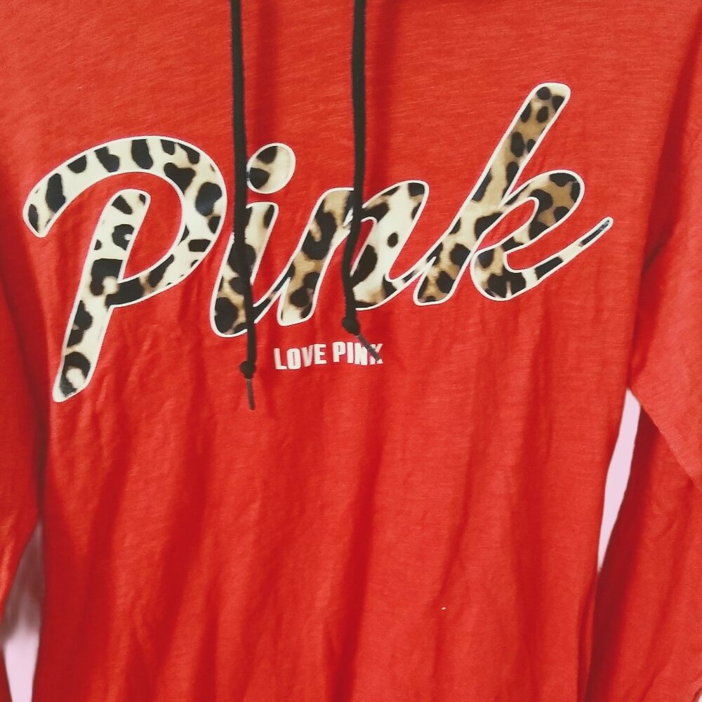 PINK VICTORIA'S SECRET RED HOODIE LEOPARD LOGO SIZE XS